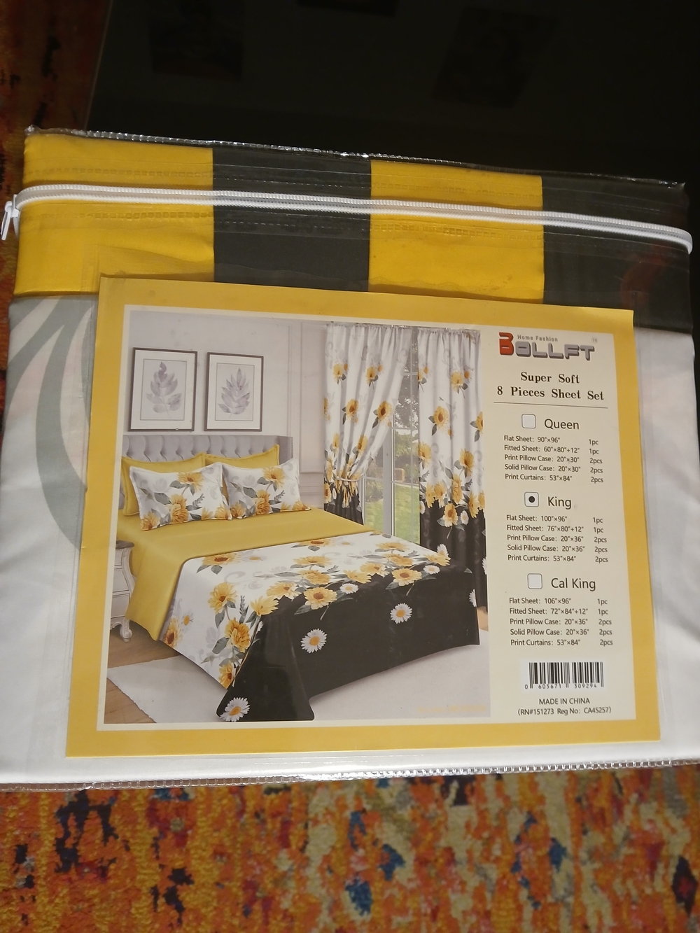 bolle Yellow and Black Floral 8-Piece Sheet Set